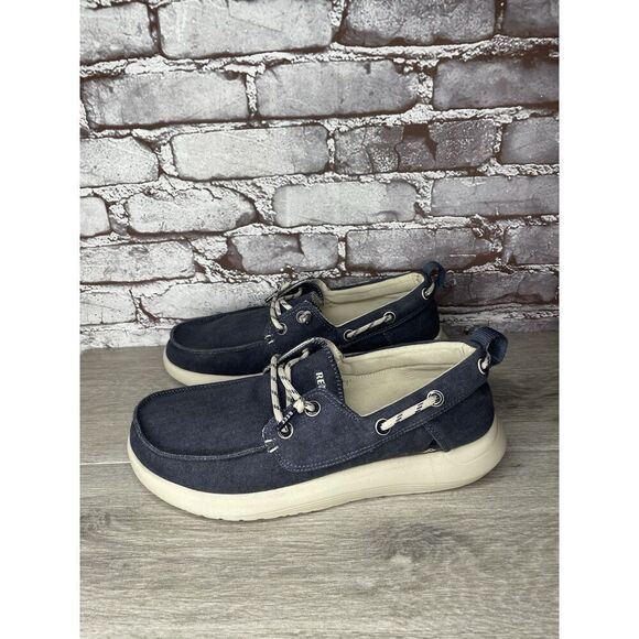 Reef Swellsole Pier Shoes Navy Blue Canvas Fabric Boat Shoes Men Sz 11M US/44EU - Picture 1 of 16